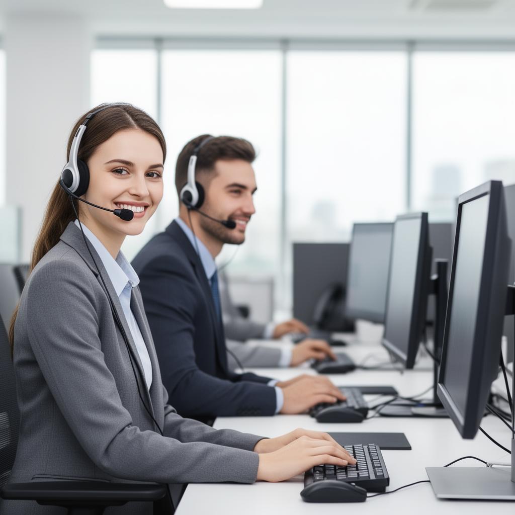 Internationales Kundenservice-Team mit Headsets und Support-Dashboards